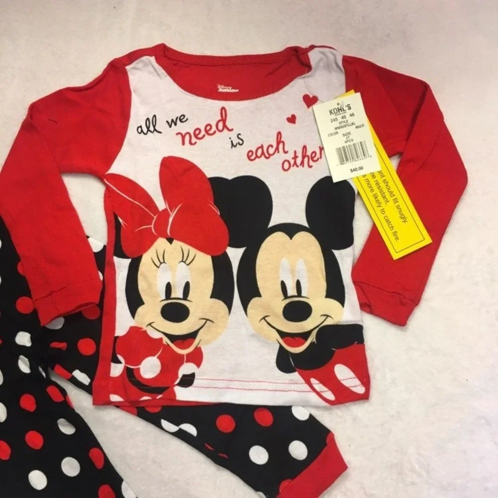 Disney Junior Mickey Minnie Pajama Set Kids 2T Red NWT Polka Dot Snug Fit